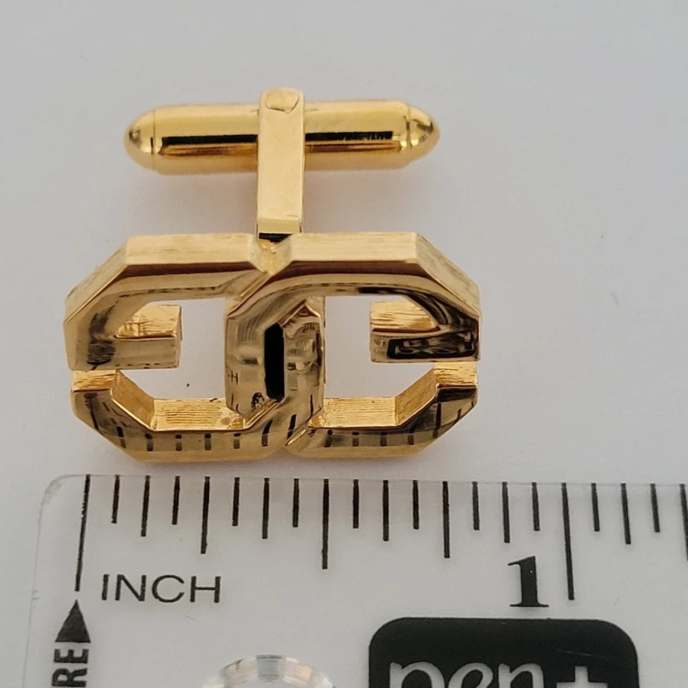Givenchy Vintage Double G Logo Cufflinks Gold Tone Geometric Designer Mens Acces